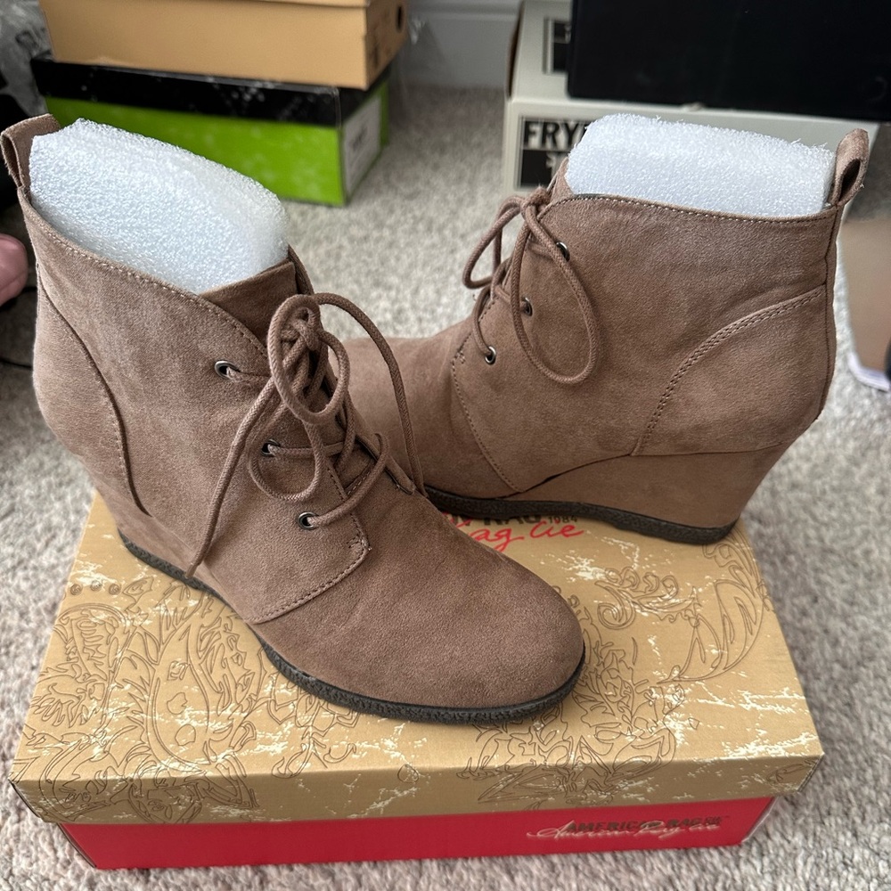 Women's Taupe Wedge Ankle Boots